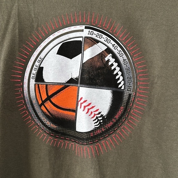 Boys Olive Green Ball Graphic Long Sleeve T Shirt Football Baseball - Picture 3 of 6